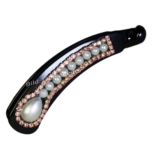 Haarspange Bananenspange Strass & Acryl Haarschmuck rosa gold weiss schwarz 7534d - zum Schließen ins Bild klicken